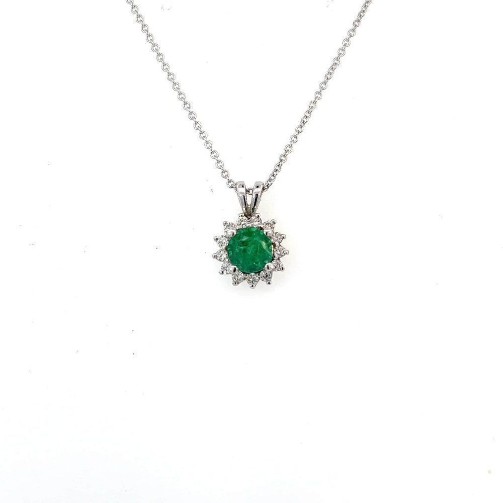 Natural Emerald Diamond Pendant With Chain 17.5" 14k 1.35 TCW Certified 216665